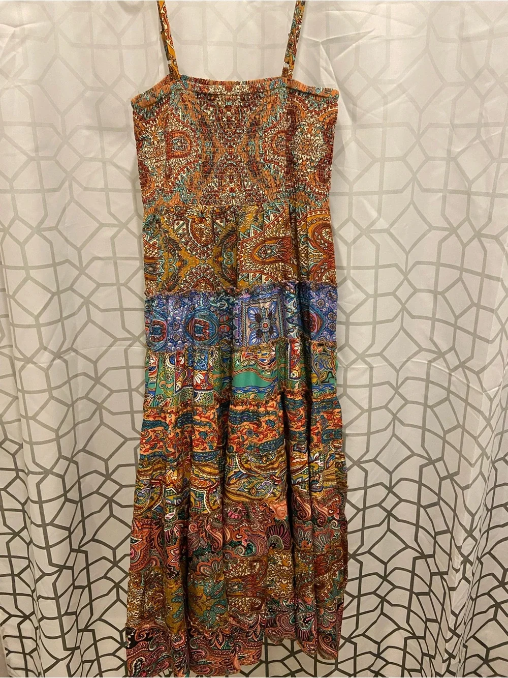 Earthbound Boho Paisley Smocked Sundress in Burnt Orange & Teal - Picture 2 of 4